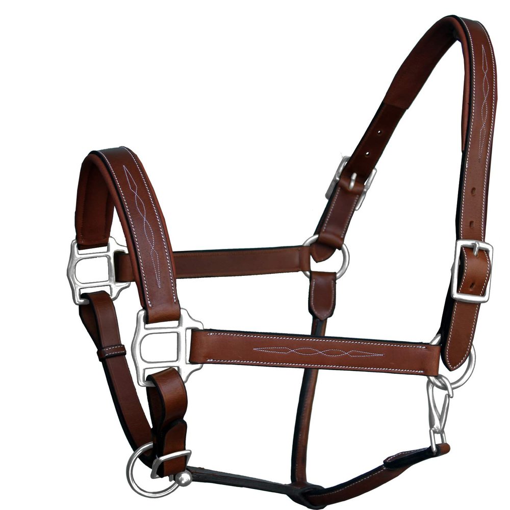 Exion Designer Stitched Padded Cushioned Horse Halter- Silver Hardware | Adjustable Chin and Throat Snap Halter | Replaceable Crownpiece Halter | Quick Release | Black, Havana Brown | Over, Full