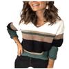 BROCHRY Womens Stripe Color Block Short Sweater Long Sleeves Stitching Color Round Neck Loose Pullovers Jumper Tops (5089Green, L) view 1