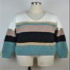BROCHRY Womens Stripe Color Block Short Sweater Long Sleeves Stitching Color Round Neck Loose Pullovers Jumper Tops (5089Green, L) view 3