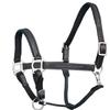 Exion Designer Stitched Padded Cushioned Horse Halter- Silver Hardware | Adjustable Chin and Throat Snap Halter | Replaceable Crownpiece Halter | Quick Release | Black, Havana Brown | Over, Full view 1