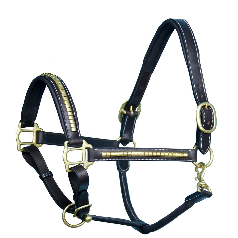 ExionPro Exion Leather Horse Halter with Padding &Brass Clincher Studs Adjustable QuickRelease Crownpiece Halter for Horses VegetableTanned Leather in Black & Brown Cob, Full & Oversize