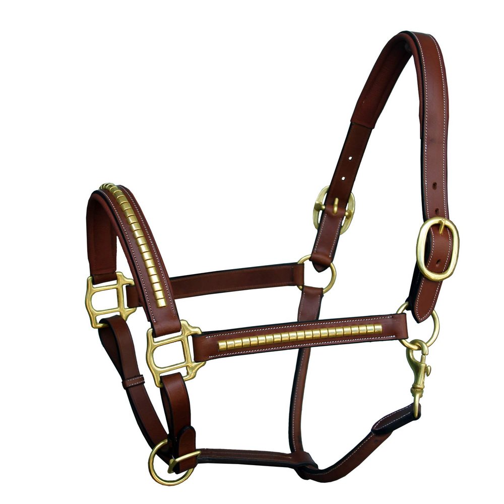 ExionPro Exion Leather Horse Halter with Padding &Brass Clincher Studs Adjustable QuickRelease Crownpiece Halter for Horses VegetableTanned Leather in Black & Brown Cob, Full & Oversize