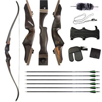 ZSHJGJR 60 Inch Takedown Recurve Bow and Arrow Set Archery Hunting Bow Right Hand 20-60lbs for Practice Competition Longbow Kit (Brown Bow Set, 50lbs)