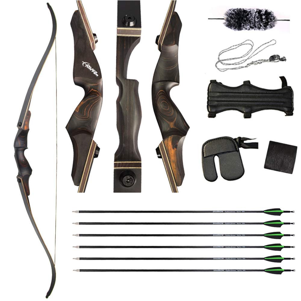 ZSHJGJR 60 Inch Takedown Recurve Bow and Arrow Set Archery Hunting Bow Right Hand 20-60lbs for Practice Competition Longbow Kit (Brown Bow Set, 50lbs)