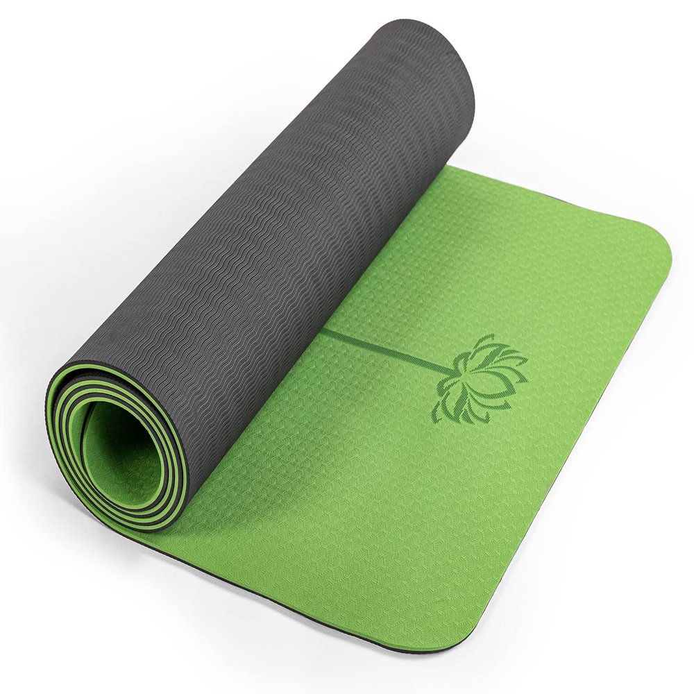 Yoga Mat Non Slip, Pilates Fitness Mats, Eco Friendly, Anti-Tear Yoga Mats for Women, 1/4" Exercise Mats for Home Workout with Carrying Sling Vibrant Green & Black