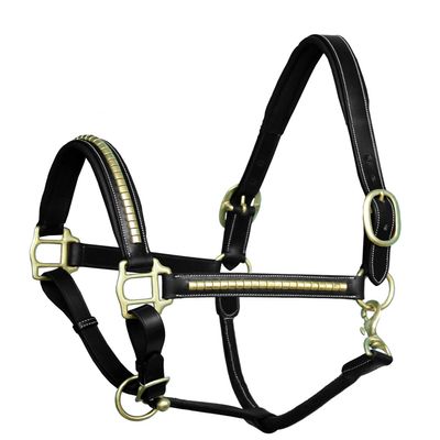 ExionPro Exion Leather Horse Halter with Padding &Brass Clincher Studs Adjustable QuickRelease Crownpiece Halter for Horses VegetableTanned Leather in Black & Brown Cob, Full & Oversize