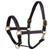 Exion Designer Stitched Padded Cushioned Leather Horse Halter-Brass Buckles | Adjustable Chin and Throat Snap Halter | Replaceable Crownpiece Halter | Black, Brown | Over, Full, Cob, Pony Size view 1