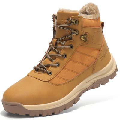 TSIODFO Snow Boots for Men Waterproof Winter Shoes The Cold Weather Insulated Fur Warm Outdoor Boots Light Brown Size 9.5