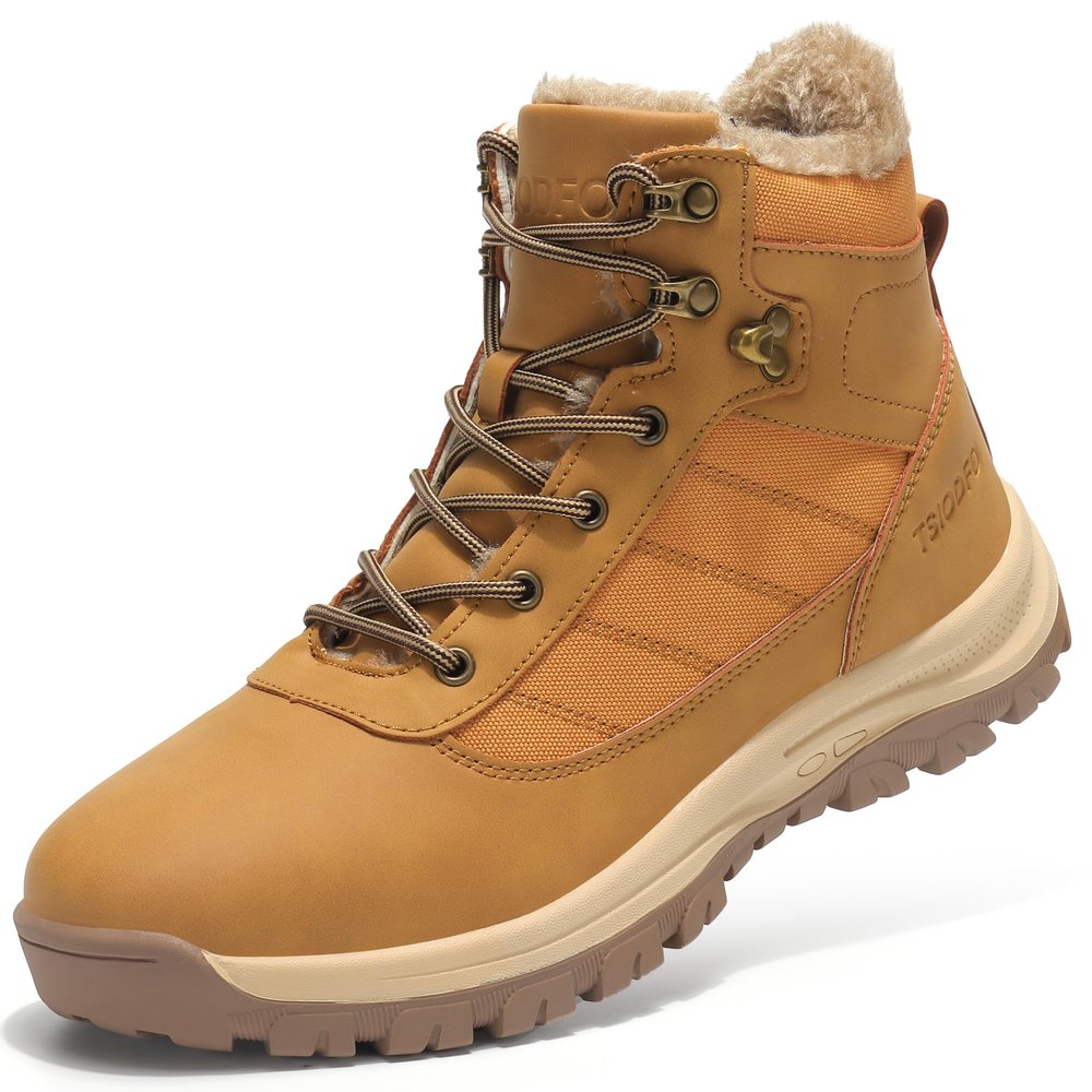 TSIODFO Snow Boots for Men Waterproof Winter Shoes The Cold Weather Insulated Fur Warm Outdoor Boots Light Brown Size 9.5