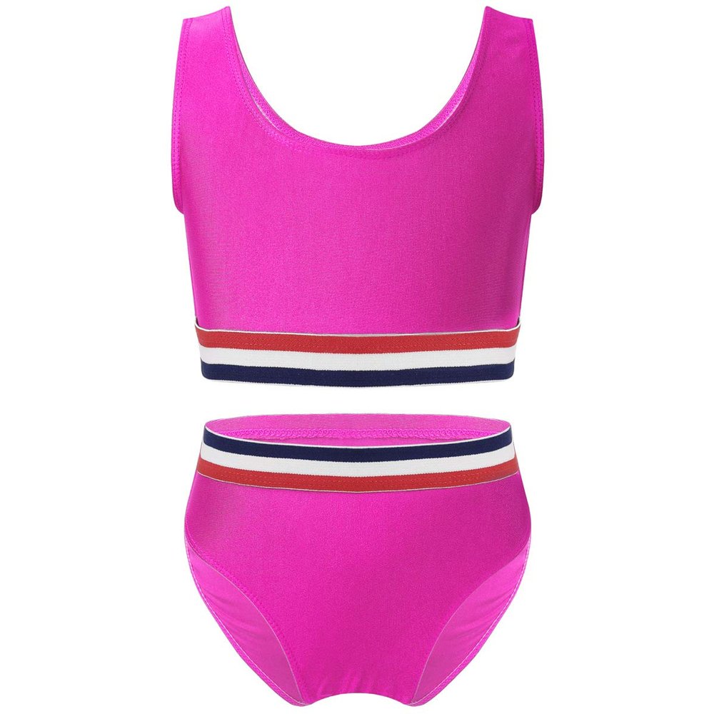 Oyolan Girls Teens Two Piece Swimsuit Striped Sleeveless Top with Bottoms Set Bathing Suit Swimwear Rose_Red 16