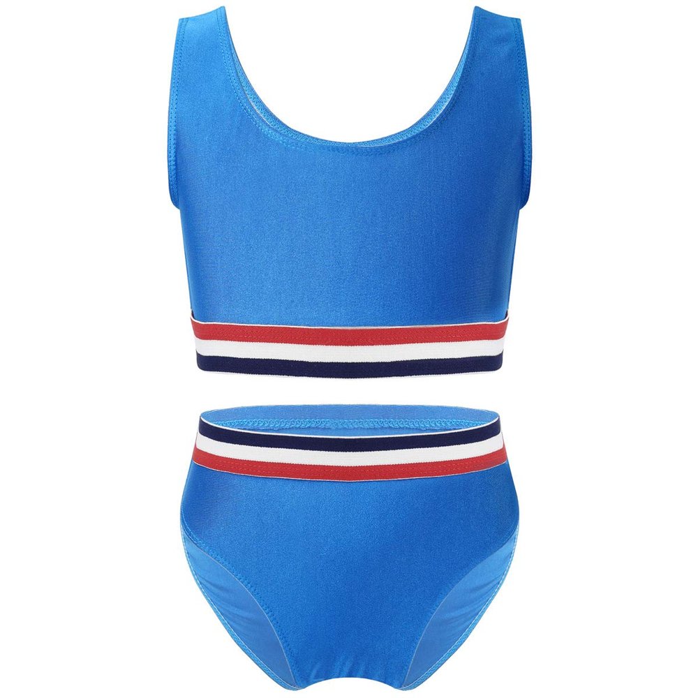 winying Big Girls 2PCS Tankini Swimwear Striped Sleeveless Striped Top with Hipster Bottoms Set Swimsuit Blue 16