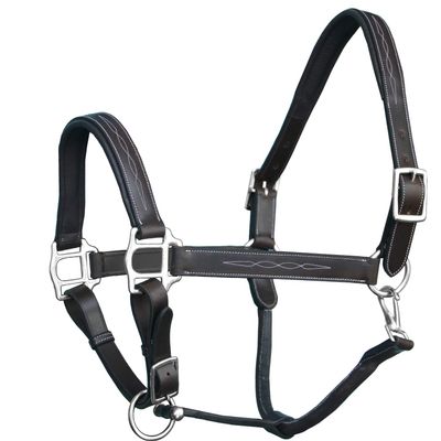 Exion Designer Stitched Padded Cushioned Horse Halter- Silver Hardware | Adjustable Chin and Throat Snap Halter | Replaceable Crownpiece Halter | Quick Release | Black, Havana Brown | Over, Full