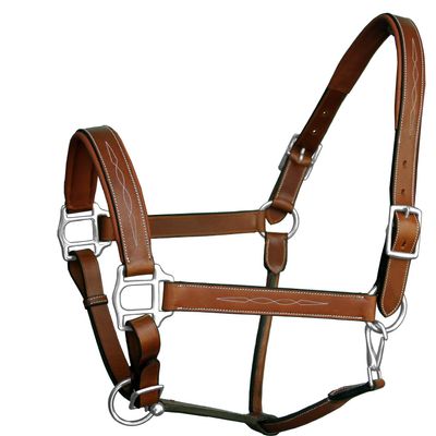 Exion Designer Stitched Padded Cushioned Horse Halter- Silver Hardware | Adjustable Chin and Throat Snap Halter | Replaceable Crownpiece Halter | Quick Release | Black, Havana Brown | Over, Full
