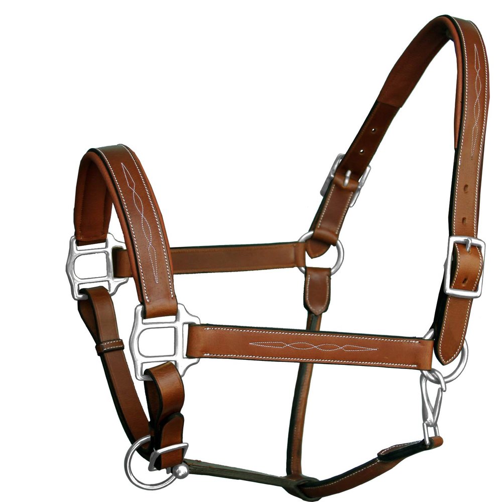 Exion Designer Stitched Padded Cushioned Horse Halter- Silver Hardware | Adjustable Chin and Throat Snap Halter | Replaceable Crownpiece Halter | Quick Release | Black, Havana Brown | Over, Full