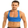 JEEYJOO Men's Short Solid Sleeveless Y Back Muscle Half Tank Top T-Shirts Sports Bras for Men Blue Large view 1