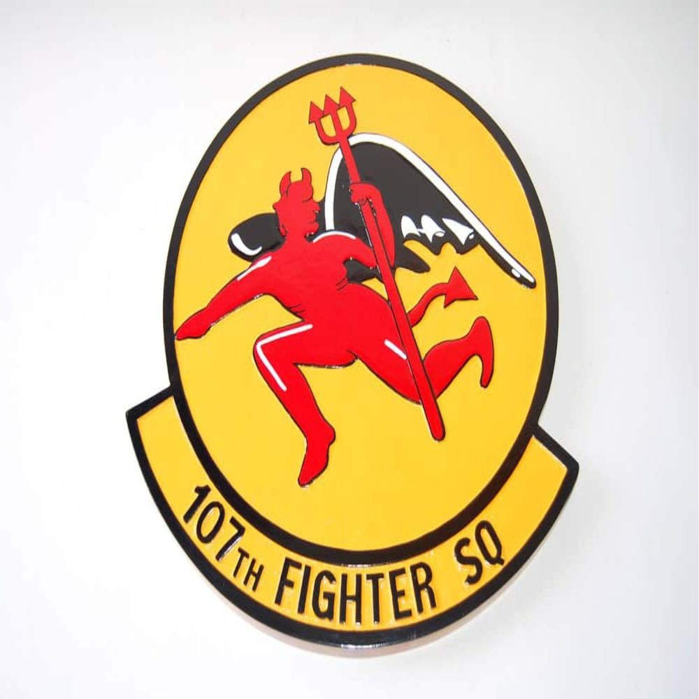 107th Fighter Squadron Plaque,14", Mahogany