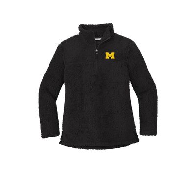 J2 Sport U of M University of Michigan Wolverines NCAA Ladies Sherpa Fleece 1/4 Zip Jacket, Womens Coat