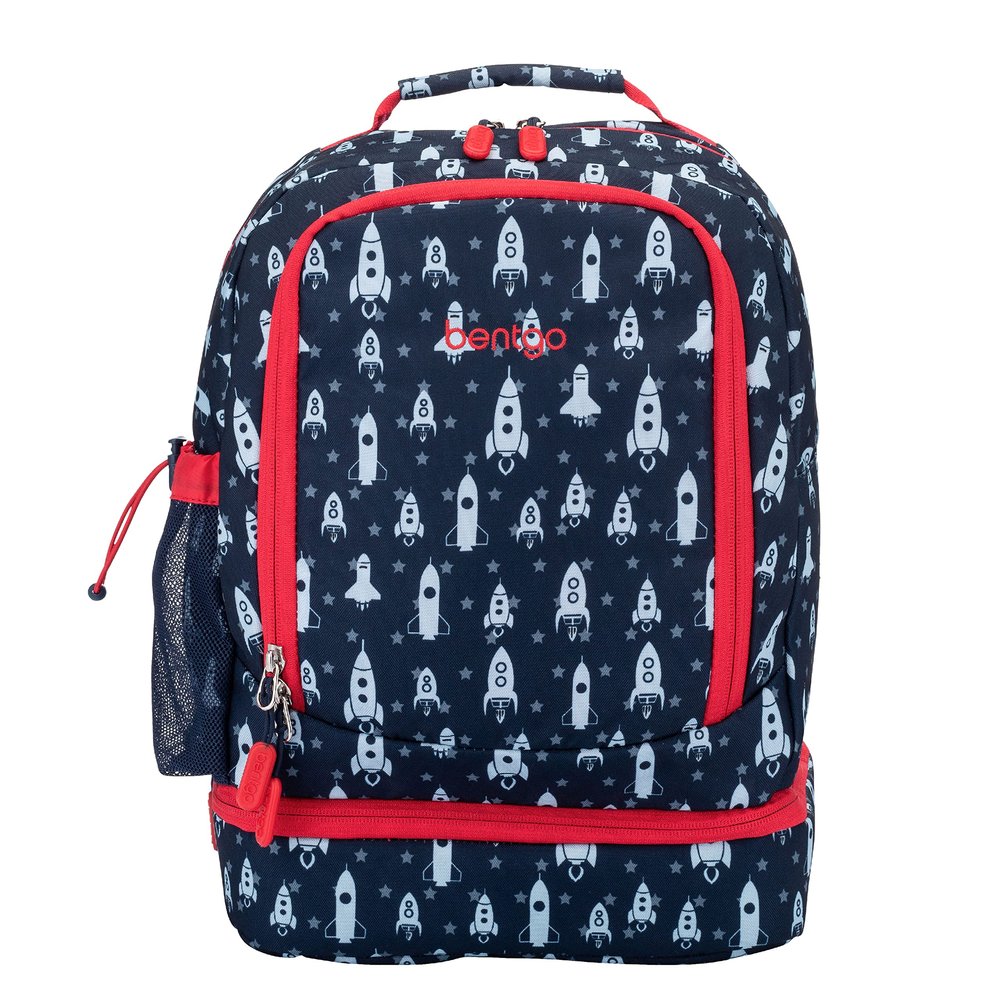 Bentgo Kids 2-in-1 Backpack & Insulated Lunch Bag - Durable 16 Backpack & Lunch Container in Unique Prints for School & Travel - Water Resistant, Padded & Large Compartments (Rocket)