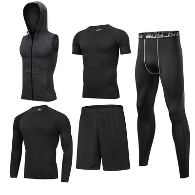 BUYJYA 5Pcs Men's Compression Pants Shirt Top Long Sleeve Jacket Athletic Sets Gym Clothing Mens Workout
