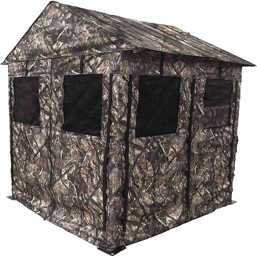 BACKYARD EXPRESSIONS PATIO HOME GARDEN Deluxe Steel Frame True Timber Camo 3 or 4 Person Hunting Ground Blind - (8) Shoot Through Mesh Windows and Anchoring System Included