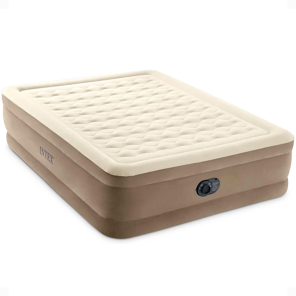 Intex Dura-Beam Deluxe Ultra Plush Air Mattress - Fiber-Tech  Built-in Electric Pump  18in Bed Height  600lb Weight Capacity  Queen Size