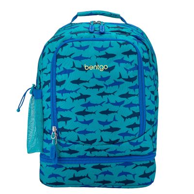 Bentgo Kids 2-in-1 Backpack & Insulated Lunch Bag - Durable 16 Backpack & Lunch Container in Unique Prints for School & Travel - Water Resistant, Padded & Large Compartments (Shark)