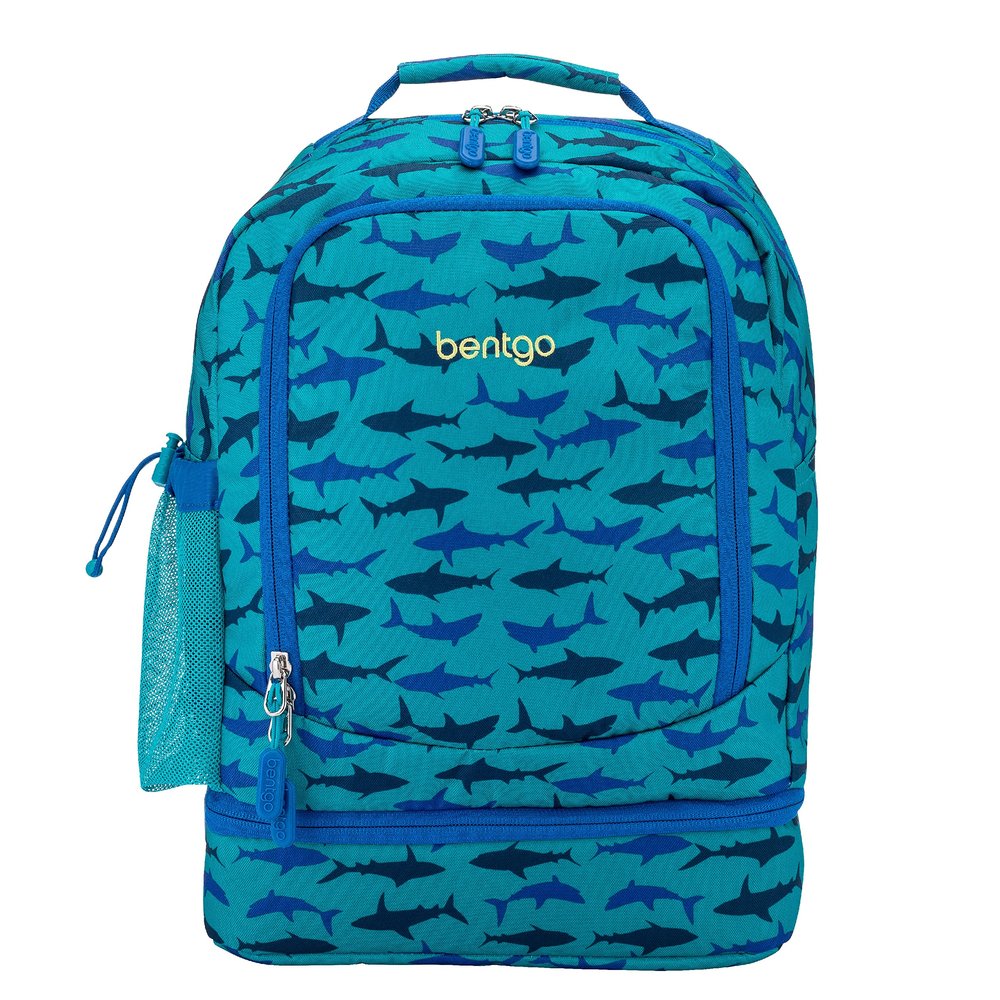 Bentgo Kids 2-in-1 Backpack & Insulated Lunch Bag - Durable 16 Backpack & Lunch Container in Unique Prints for School & Travel - Water Resistant, Padded & Large Compartments (Shark)