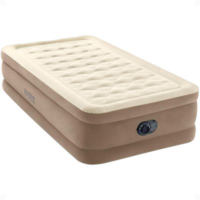 Intex Dura-Beam Deluxe Ultra Plush Air Mattress : Fiber-Tech  Built-in Electric Pump  18in Bed Height  300lb Weight Capacity  Twin Size
