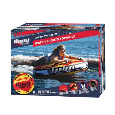 Aqua Pro Towable Tube for Water Sports  1-2 Riders  Deck-Style Inflatable Boat Tube  Yellow/Red