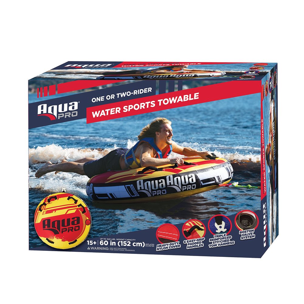 Aqua Pro Towable Tube for Water Sports 1-2 Riders Deck-Style Inflatable Boat Tube Yellow/Red