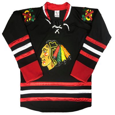 Blackhawks Jerseys - Three (3) Colors and 10 Sizes, We Add Your Name and Number (Black, Adult Small)
