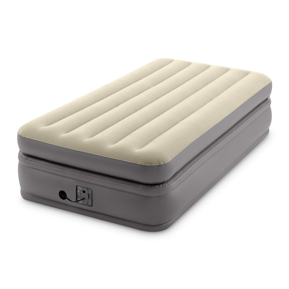 Intex Dura Beam Plus Prime Comfort Fiber-Tech Elevated Technology Home Air Mattress Bed with Electric Built-in Pump, Twin