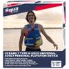 Oceans 7 USCG Universal Fit Adult Sized Life Jacket  Type III PFD Fits Chest Size 30 - 52  Flexible-Fit Open-Sided Design  Blue/Red/Yellow view 1