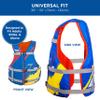 Oceans 7 USCG Universal Fit Adult Sized Life Jacket  Type III PFD Fits Chest Size 30 - 52  Flexible-Fit Open-Sided Design  Blue/Red/Yellow view 3