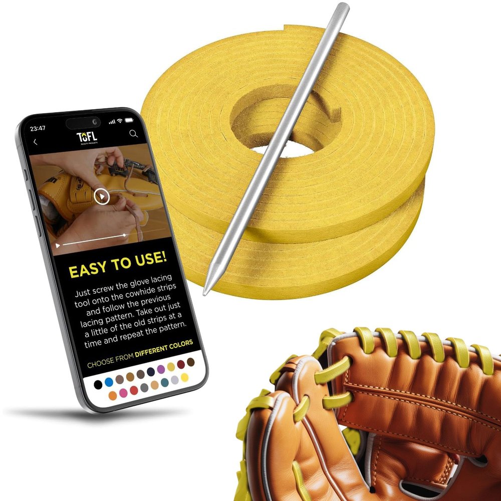 TOFL Softball and Baseball Glove Lace Kit | 2 Leather Laces with Lacing Needle for Catchers Glove| Yellow