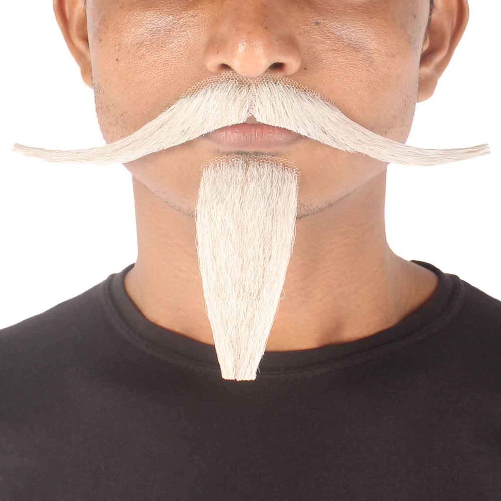 HPO Men's Synthetic Hair Long Mustache and Goatee Set Cosplay Facial Hair (Grey)