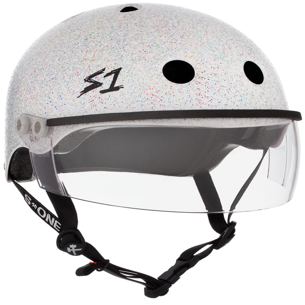 S1 Lifer Visor Helmet Gen 2 for Skateboarding, BMX, and Roller Skating - EPS Fusion Foam, CPSC & ASTM Certified - White Gloss Glitter w/Clear Visor Large (22")