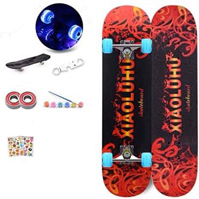WSJYP Skateboard 80cm Complete, Long Board Double Kick Iceboard Cruiser, 8-Layer Maple Wood Board for Extreme Sports and Outdoor,B