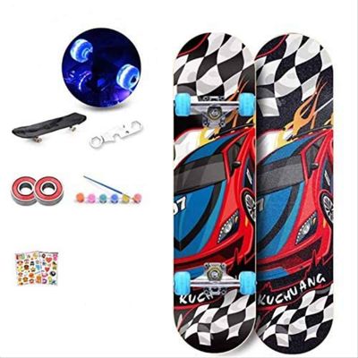 WSJYP Skateboard 80cm Complete, Long Board Double Kick Iceboard Cruiser, 8-Layer Maple Wood Board for Extreme Sports and Outdoor,D