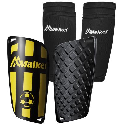 Malker Soccer Shin Guards for Kids Youth Adults Shin Guards Pads with Lower Leg Sleeves, Lightweight and Compact, Protective Soccer Equipment (Yellow L)