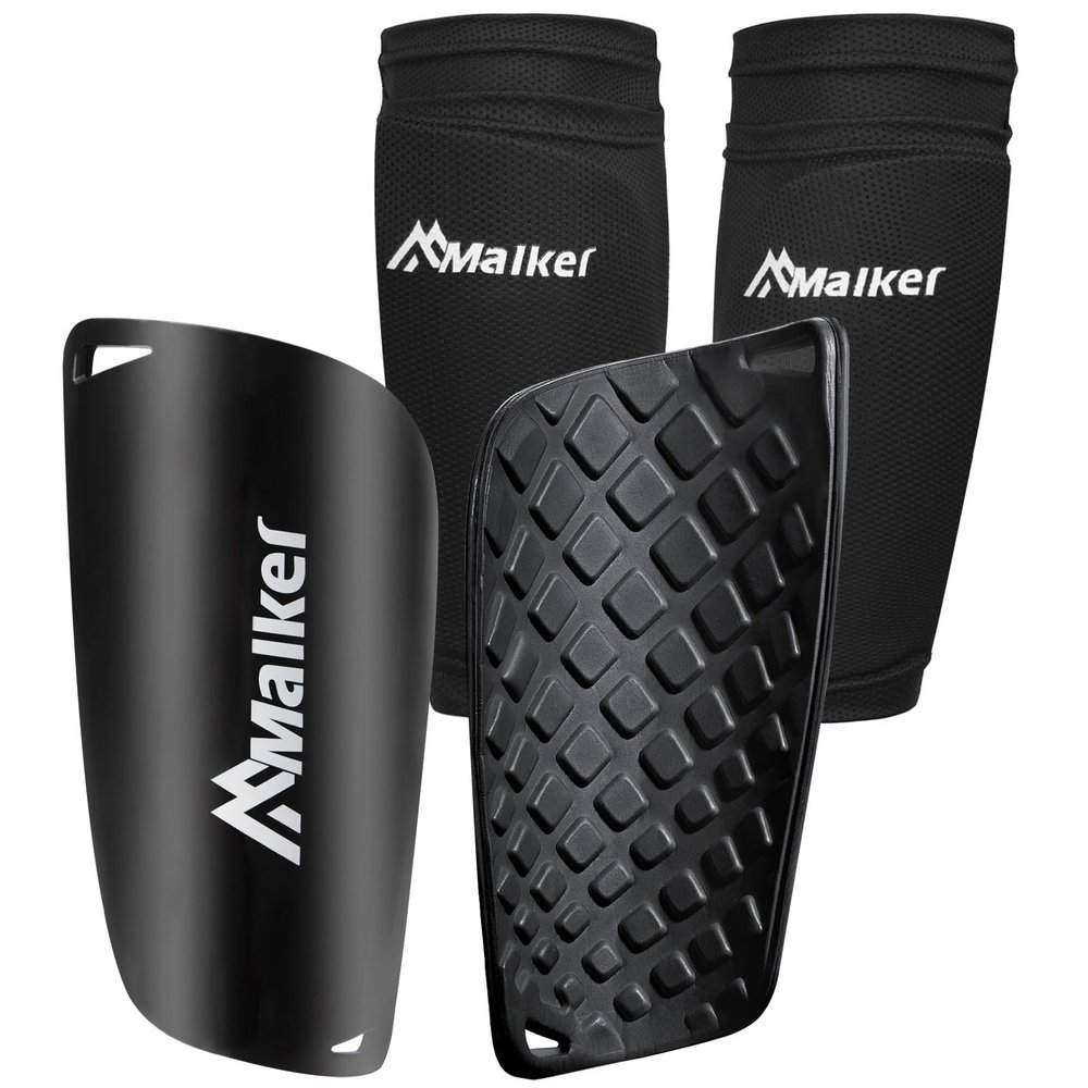 Malker Soccer Shin Guards for Kids Youth Adults Shin Guards Pads with Lower Leg Sleeves, Lightweight and Compact, Protective Soccer Equipment (Black M)
