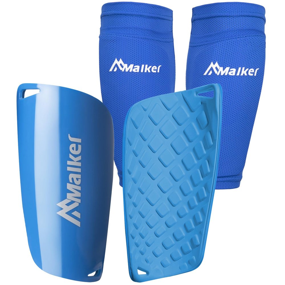 Malker Soccer Shin Guards for Kids Youth Adults Shin Guards Pads with Lower Leg Sleeves, Lightweight and Compact, Protective Soccer Equipment (Blue M)