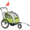 Aosom Elite 360 Swivel Bike Trailer for Kids Double Child Two-Wheel Bicycle Cargo Trailer with 2 Security Harnesses, Green view 1