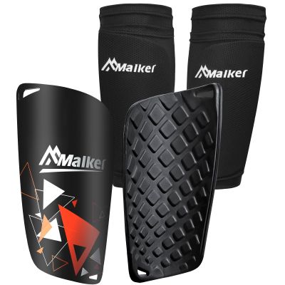 Malker Soccer Shin Guards for Kids Youth Adults Shin Guards Pads with Lower Leg Sleeves, Lightweight and Compact, Protective Soccer Equipment (Orange S)