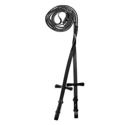 Exion Super Soft Bio Rubber Horse Reins Non-Slip Grip & Vegetable Tanned Leather 5/8 English Bridle Reins with Martingale Stoppers Durable Stainless Steel Hardware for Dressage & Jumping