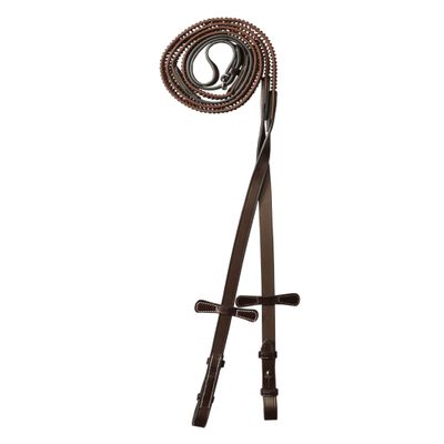 Exion Super Soft Bio Rubber Horse Reins Non-Slip Grip & Vegetable Tanned Leather 5/8 English Bridle Reins with Martingale Stoppers Durable Stainless Steel Hardware for Dressage & Jumping