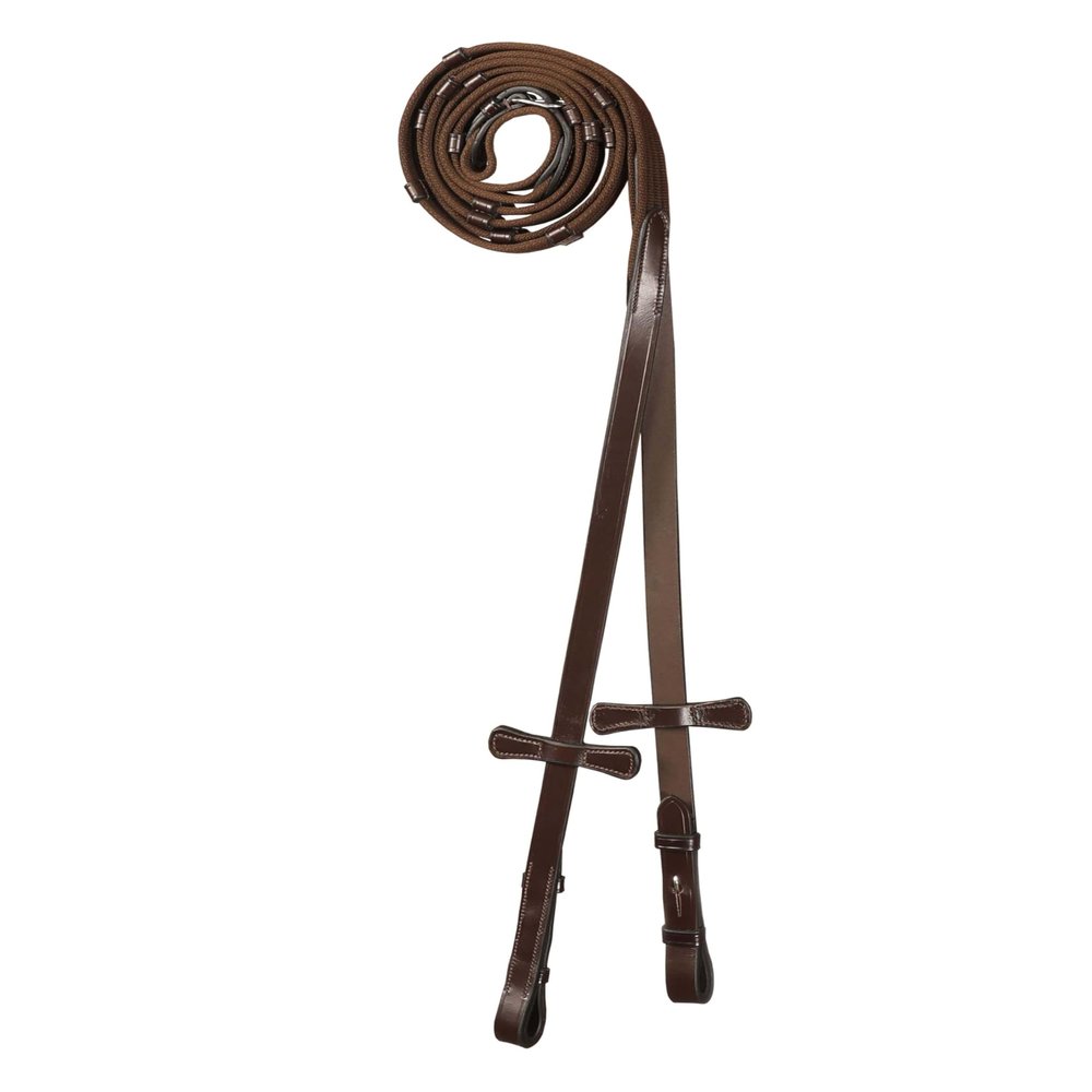Exion Web Reins for Horses | Non-Slip Grippy English Reins | Dressage Reins with 7 Hand Stoppers and SS Buckles | Black, Brown