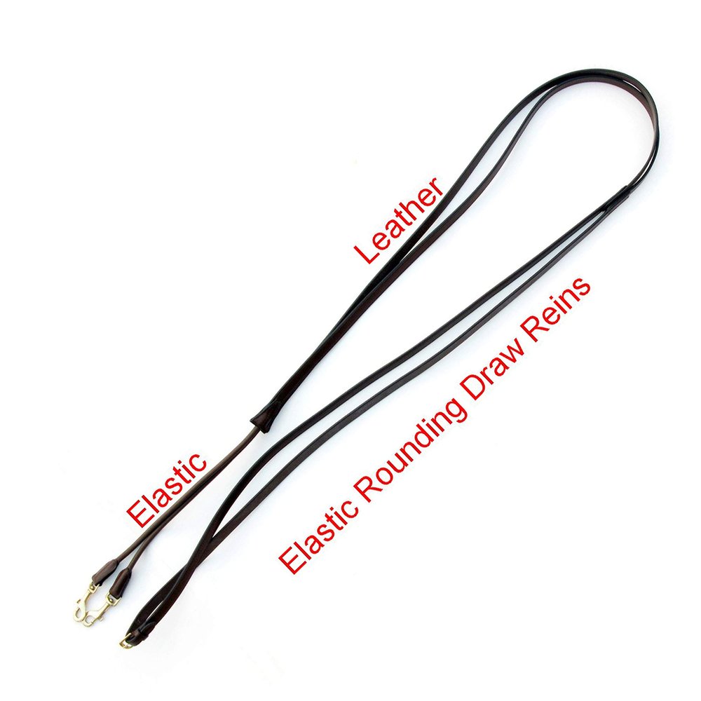 Exion Draw Reins for Horses with Elastic and Snaps, Vegetable Tanned Leather 6/8"- 19mm Wide Leather Draw Rein Length 90 Inches on Each Side