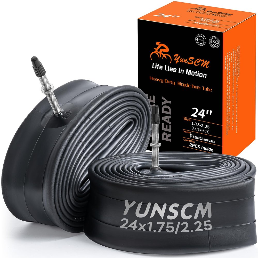 2-PCS 24'' Heavy Duty Bike Tubes 24x1.75/2.25 (45/57-507) 48mm Presta Valve with Removable Valve Inner Tubes 24'' Bicyle Tube Compatible with 24x1.75 24x1.95 24x2.125 24x2.20 24x2.25 Bike Tire Tubes