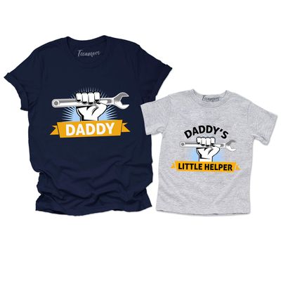 TEEAMORE Daddy's Little Helper Shirt Matching Father and Sons Mechanic Graphic Toddler T-Shirts Navy
